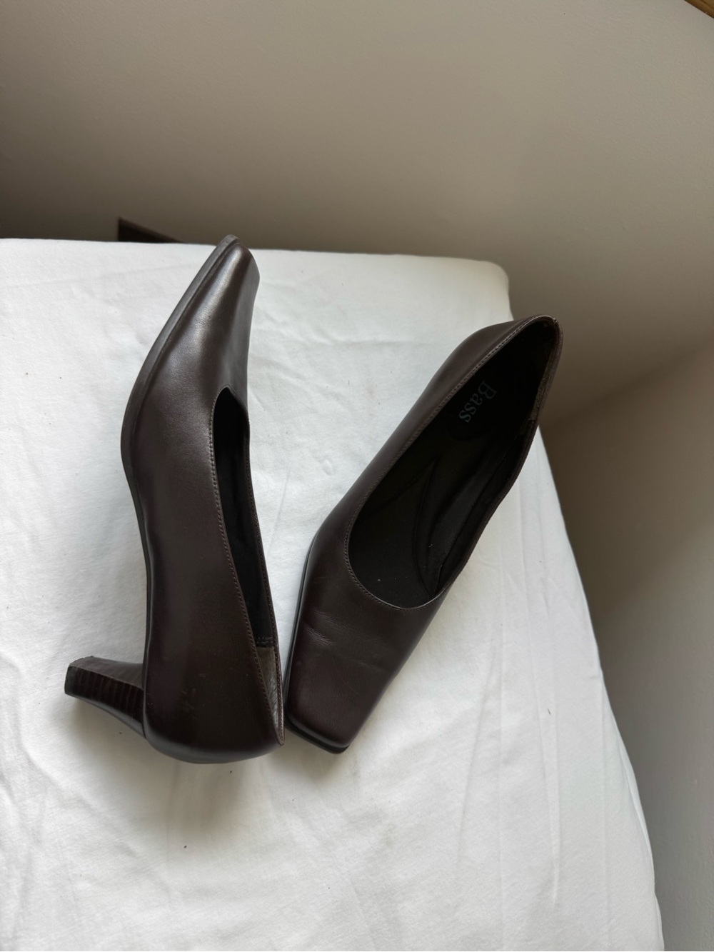 Y2K Bass Dark Brown Leather Square-Toe Boots Mid Heel Pumps Size 6.5 - Picture 5 of 8